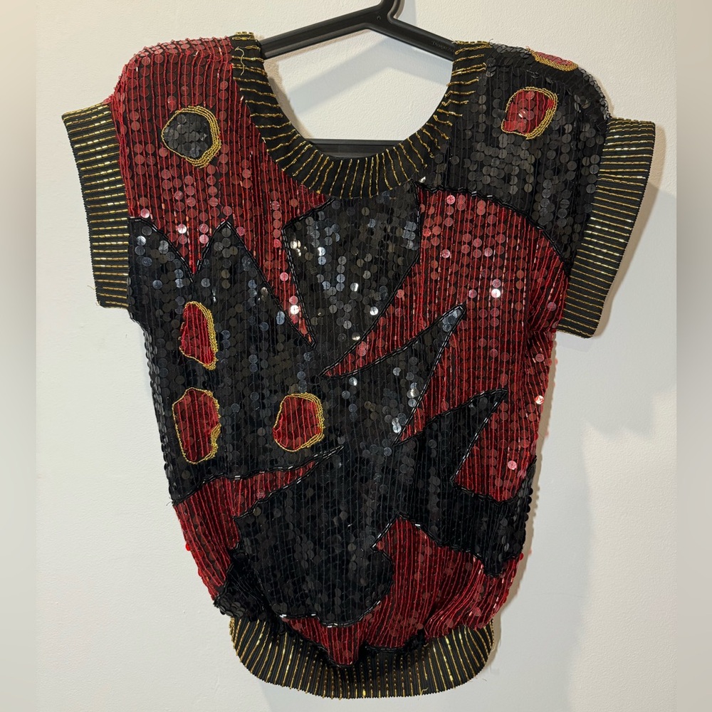 Vintage Metamorphosis Beaded Top with Shoulder Pads. Fits like a Small.